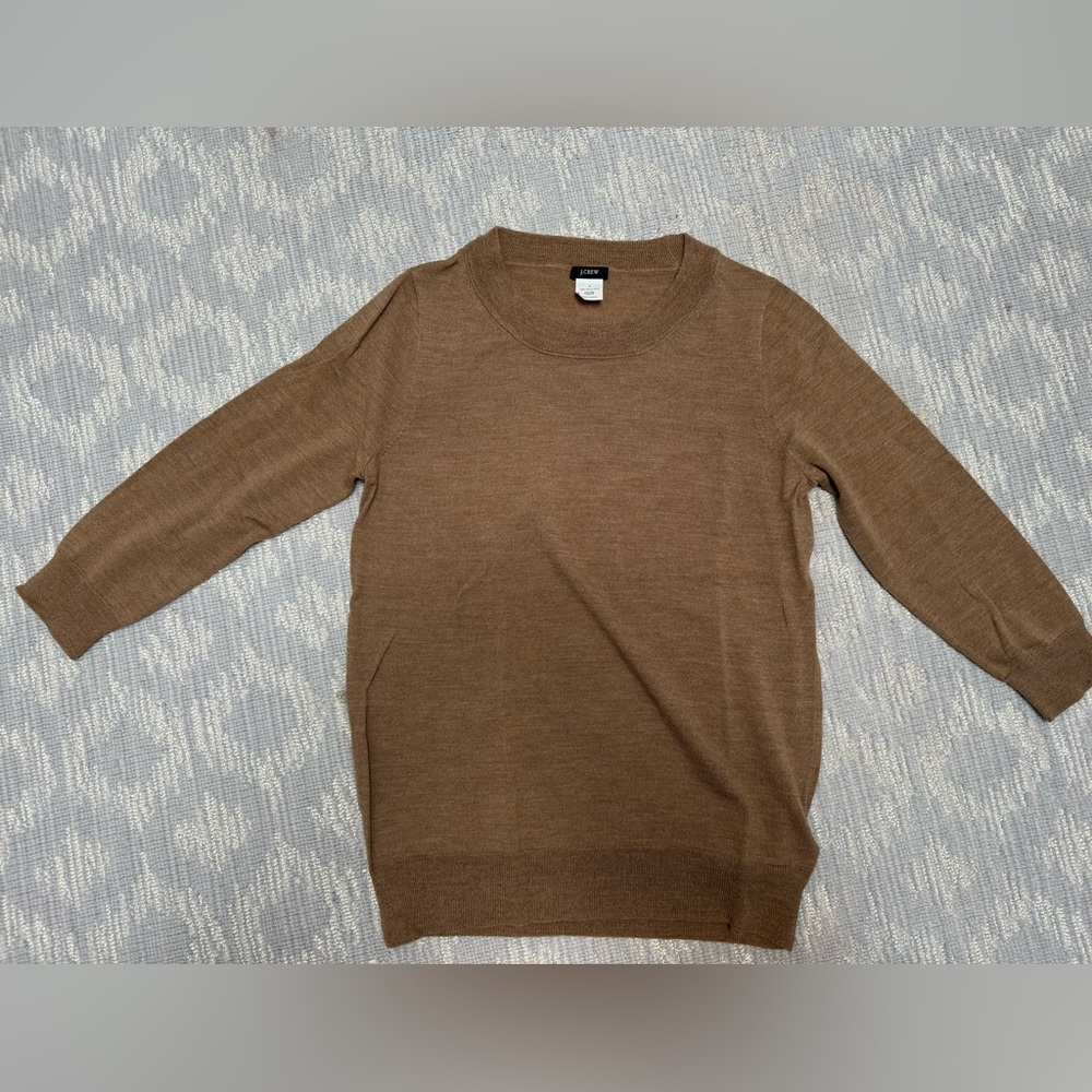 JCREW Tan small crewneck sweater merino wool